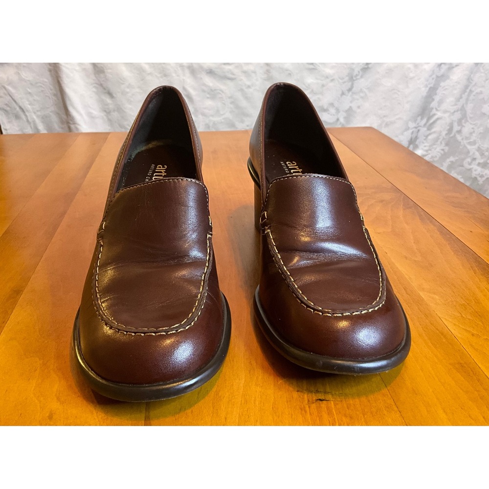 Arturo Chiang Women Dark Brown Leather Loafer Heels‎ Size 6M